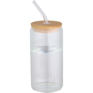 Jednostěnná borosilikátová skleněná láhev s bambusovým víčkem 500 ml, transparentní