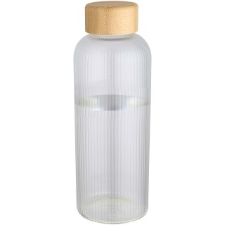 Jednostěnná borosilikátová skleněná láhev s bambusovým víčkem 650 ml, transparentní