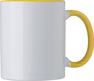 SUPREME Keramický hrnek k sublimaci, 300 ml, bílý s žlutým vnitřkem a uchem