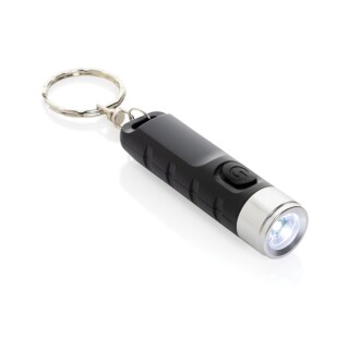 Klíčenka s USB dobíjitelnou svítilnou Globix z RCS plastu, černá