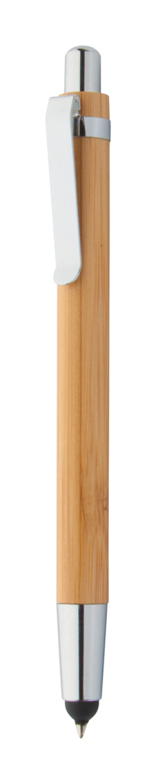 Kuličkové pero s modrou náplní, stylusem a bambusovým tělem