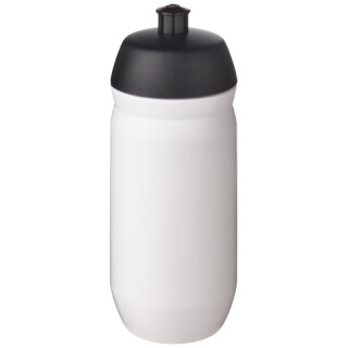 Láhev na pití 500ml, tělo je bílé z pružného plastu, víčko je černé