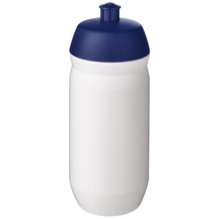 Láhev na pití 500ml, tělo je bílé z pružného plastu, víčko je modré