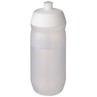 Láhev na pití 500ml, tělo je matně čiré z měkkého plastu, víčko je bílé
