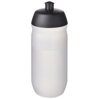 Láhev na pití 500ml, tělo je matně čiré z měkkého plastu, víčko je černé
