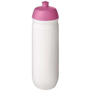 Láhev na pití 750ml, tělo je bílé z pružného plastu, víčko je růžové