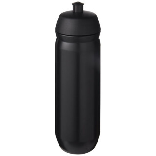 Láhev na pití 750ml, tělo je černé z pružného plastu, víčko je černé