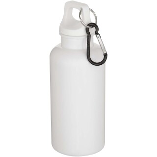 Láhev na vodu s karabinou z recyklovaného plastu 400 ml, bílá