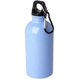 Láhev na vodu z nerezové oceli s karabinou 400ml, jemná modrá