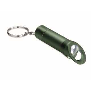 LED svítilna s otvírákem a kroužkem na klíče, tmavě zelená