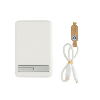 Magnetická powerbanka 5000mAh 5W z RCS plastu a bambusu, bílá