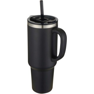 Měděný vakuově izolovaný termohrnek s brčkem a dvojitou stěnou 1200ml, černá