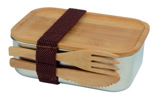 MERENDA Nerezový lunchbox s bambusovým víčkem a příborem