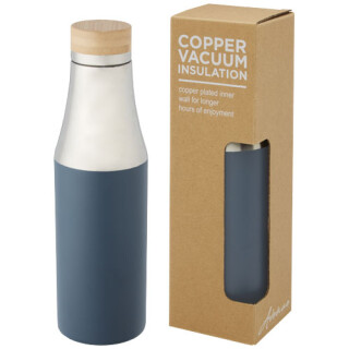 Nerezová termo láhev, 540 ml, s bambusovým víčkem, stříbrno modrá