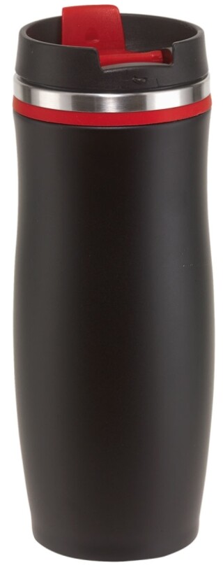 VASCO Černý nerezový termohrnek s barevným pruhem, 400 ml, červená