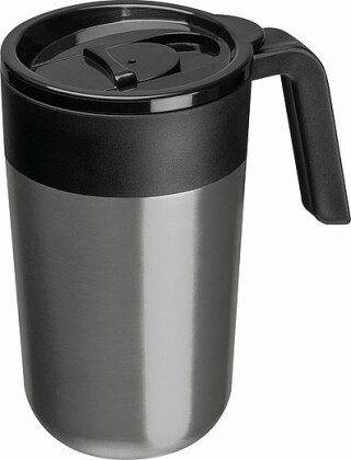 Nerezový termohrnek s plastovým víčkem a uchem, 400ml, šedý