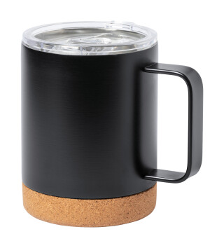 Nerezový termohrnek s víčkem a korkovým dnem, 330ml, černý