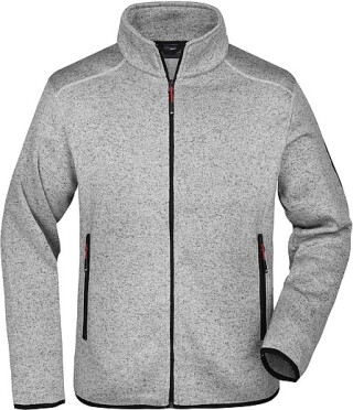 Pánská fleecová bunda James Nicholson knit fleece jacket men, šedá/červená, vel. S