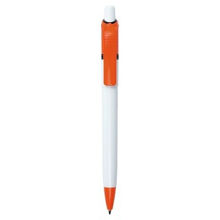 Plastová propiska STILOLINEA s modrou náplní, bílá tělo, oranžová detaily