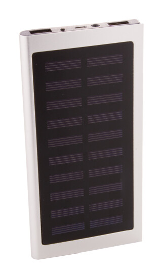 Powerbanka 4000mAh se solárním dobíjením, tělo z recyklovaného hliníku, stříbrná