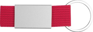 Přívěšek na klíče kombinující barevný textil a nerezový plíšek, červený