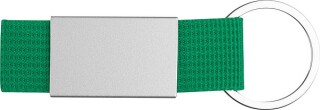 Přívěšek na klíče kombinující barevný textil a nerezový plíšek, zelený