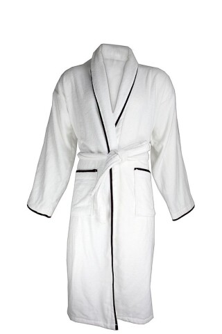 Sametový župan bílý s černým lemováním 450 gr/m2, bílá, XXL/XXXL