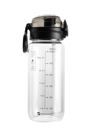 SCHWARZWOLF KARISIMBI Tritanová láhev na pití, objem 650 ml, transparentní/černé víčko