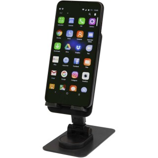 Skládací držák na telefon z recyklovaného plastu s kovovým stolním stojanem, černá