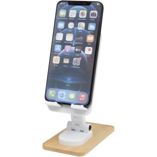 Skládací stojan na telefon z recyklovaného plastu s bambusovými detaily, bílá