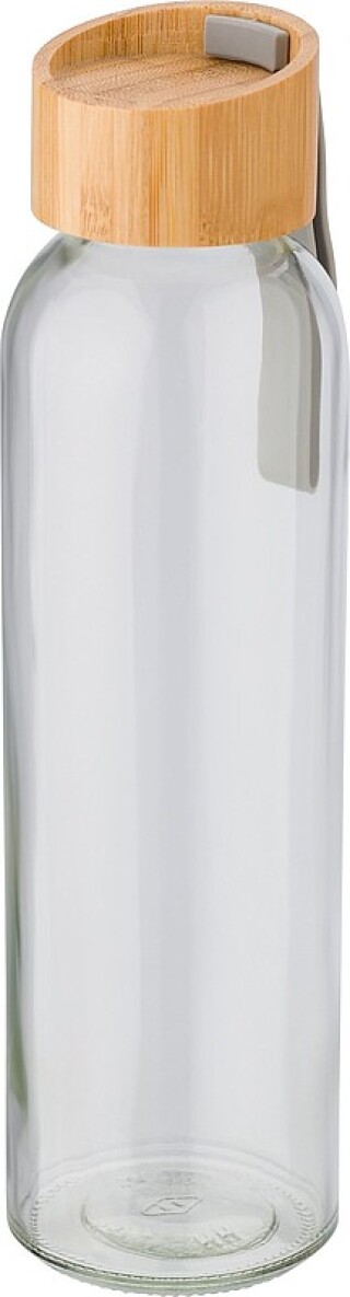 Skleněná láhev na vodu s bambusovým uzávěrem, objem 600ml, transparentní