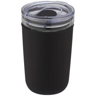 Skleněný hrnek, 420ml, s plastovou vnější stěnou a víčkem, černý