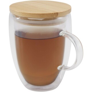 Skleněný hrneks 350 ml a bambusovým víčkem, transparentní