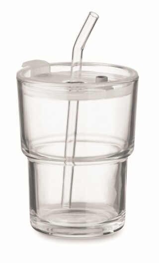 Skleněný kelímek s brčkem 400ml, transparentní