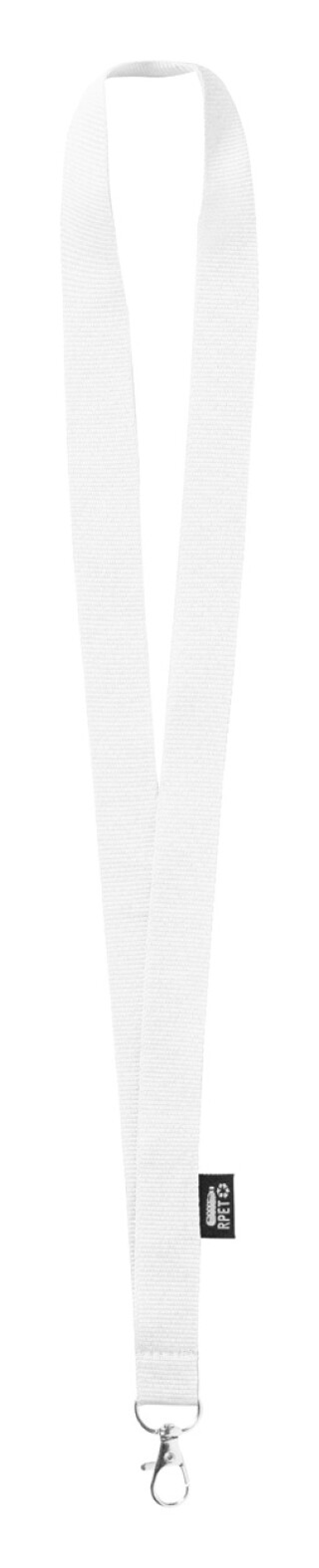 Šňůrka na krk z RPET, šíře 2cm, s karabinou, bílá