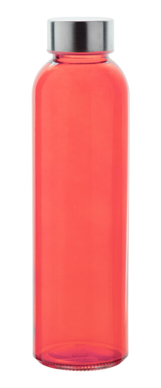 Transparentní láhev na pití, 500ml, s kovovým víčkem, červená