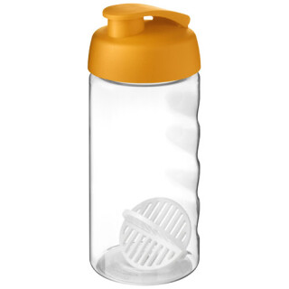 Transparentní láhev na pití 500ml s šejkrovou kuličkou a oranžovým víčkem