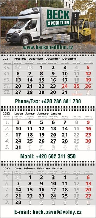 Tříměsíční maxi nástěnný kalendář 2027, modrý