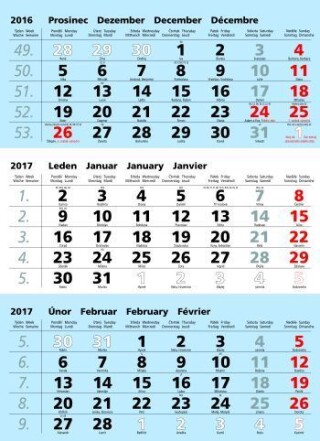 TŘÍMĚSÍČNÍ NÁSTĚNNÝ KALENDÁŘ modrá 2027