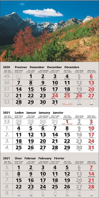 TŘÍMĚSÍČNÍ NÁSTĚNNÝ KALENDÁŘ šedý 2027
