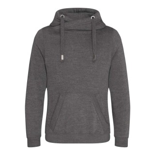 Unisex mikina s kapucí AWDIS CROSS NECK HOODIE, tmavě šedý melír, velikost M