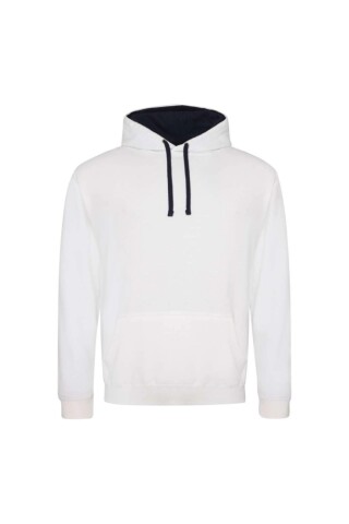 Unisex mikina s kapucí AWDIS VARSITY HOODIE, bílá/tmavě námořní modrá, velikost XL