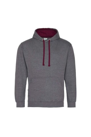 Unisex mikina s kapucí AWDIS VARSITY HOODIE, tmavě šedý melír/vínová, velikost XL