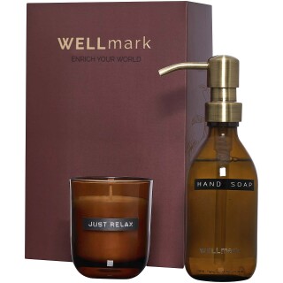 Wellmark Sada dávkovače mýdla 250 ml a svíčky 150 g, červenohnědá